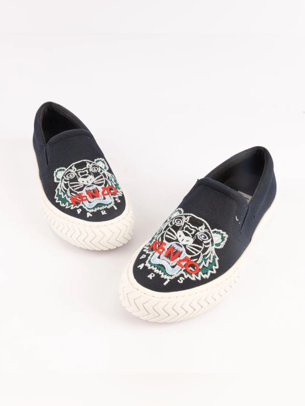 Kenzo Blue Tiger  Embroidered Slip On Sneakers, Size EU 40